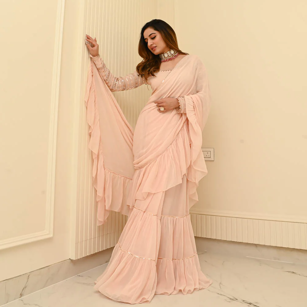 Indianwearjan24-3779-1.webp Blush Pink Georgette Draped Saree - Image 1